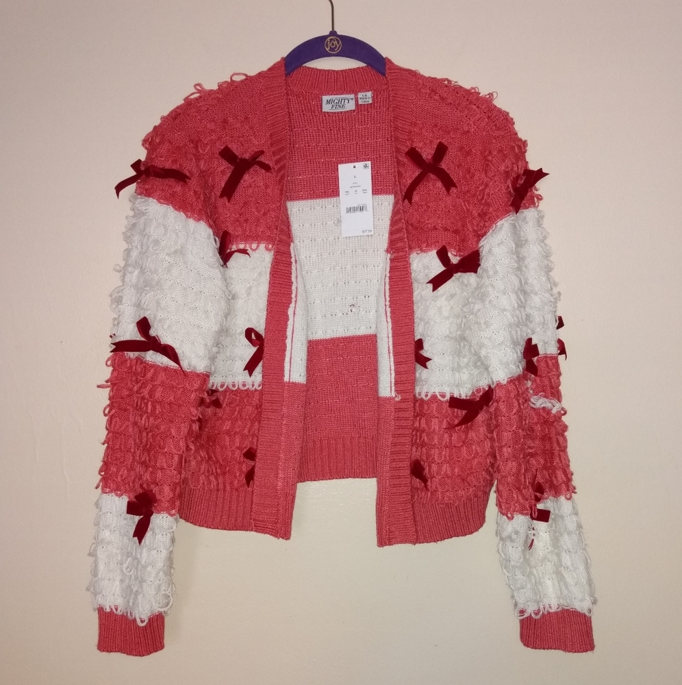 Large Peachy Ribbon Cardigan Sweater